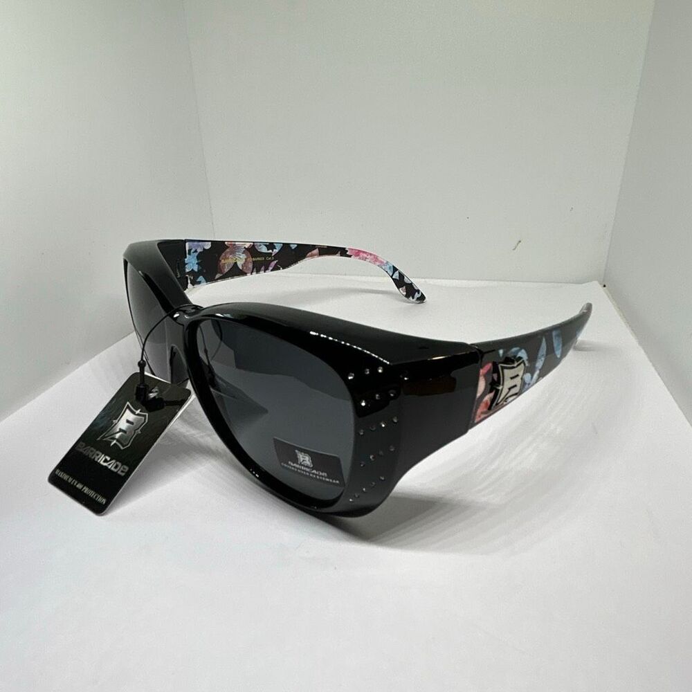 Barricade Polarized Fit Over Glasses UV400 Sunglasses Rhinestone Accent New Flor